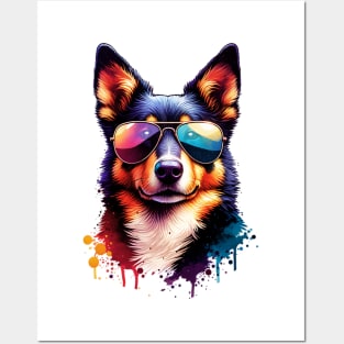 Watercolor Beauceron Wearing Sunglasses Posters and Art